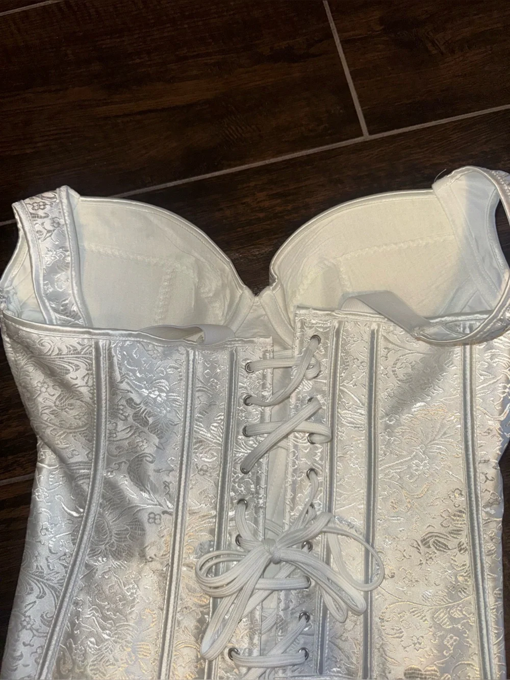 Kimring Gothic Jacquard Shoulder Straps Tank Overbust Corset Bustier White XL
